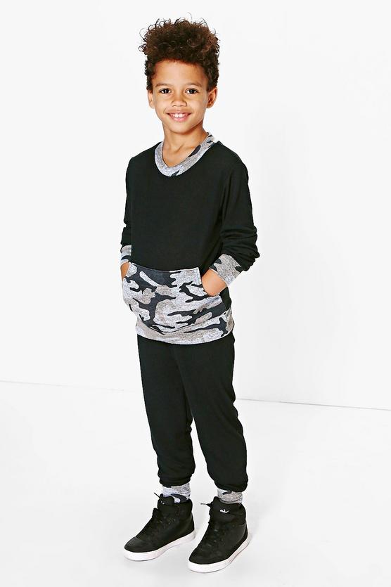 Boys Contrast Camo Knitted Tracksuit